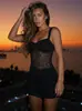 Estilo Europeo y Americano Comercio Exterior Falda Corta de Mujer Verano Nuevo Color Sólido Sin Mangas Sexy Encaje Empalmado Plisado Bodycon Vestido
