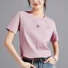 Camiseta Blanca de Algodón Merceizado Estilo Nuevo 2026 para Mujer, Hombro Normal Manga Corta Ropa de Verano para Mujer, Cuello Redondo con Costuras Visibles, Top de Color Sólido