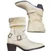 2026 Nova Fivela de Cinto Retrô Salto Bloco Aumentador de Altura Botas Western Cowboy Botas Curtas Femininas Botas de Montaria Botas Martin com Salto Alto