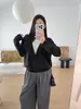 Suéter de tricô falso duas peças, novo estilo outono e inverno, estilo casual universitário, suéter fino de lã para mulheres, suéter estiloso de manga comprida solto