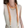 Cachecol Pequeno Tricotado Vazado com Contas de Madeira Mista Estilo Coreano Francês para Mulheres, Acessório de Moda de Alta Qualidade, Corda para Cintura, Lenço de Pescoço, Acessório de Cinto
