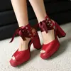 Nuevas Sandalias Peep-Toe de Estilo Europeo y Americano con Encaje, Botines Cortos, Sandalias de Suela Gruesa, Tacones Altos Gruesos, Tallas 40-47, Talla Grande para Exportación