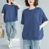 Roupas Femininas Plus Size para 90 kg, Verão 2026 Corte Solto, Tamanho Grande, Blusa Emagrecedora, Camiseta de Manga Curta com Gola Redonda Cor Sólida