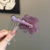 Peine de Pelo con Flores de Malla Morada y Perlas, Peine Invertido para Mujer, Pasador de Pelo Elegante y de Lujo Ligero, Accesorio para el Cabello