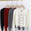 Suéter Cardigan Tejido Blanco de Manga Larga con Bordado de Corazón Estilo Europeo para Mujer, Abrigo Superior Suelto Suave Cera Otoño e Invierno
