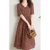 Vestido de seda floral, vestido midi estilo chá da tarde francês, roupas femininas plus size, nova moda de verão de alta qualidade para mulheres