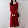 Vestido de Punto 100% Lana Pura para Mujer, Nuevo Vestido Largo Suéter Cuello en U Otoño/Invierno, Elegante Jersey Estilo Oficina