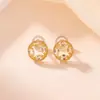Yi Lu Yin Plata de Ley S925 Chapado en Oro Cristal Amarillo Aretes de Tachuela Geométricos Simples Redondos Temperamento Lujo Ligero Moda Pendiente para Viaje