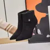 Botines de Gamuza con Cremallera Lateral Tacón de Aguja Punta Fina Tacón Alto para Mujer Botas de Moda Ajustadas Invierno 2026 Nuevos Cómodos
