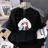 Camiseta de Manga Corta de Algodón Puro para Niñas Verano Nuevo Estilo Dibujos Animados Casual Versátil Top de Media Manga para Niños Medianos y Grandes