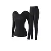Ropa interior térmica de otoño e invierno para mujer, cuello en V y U, encaje ultradelgado, ropa para realzar la piel, conjunto de ropa base muscular invisible sin marcas 588