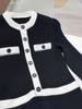 Vestido de Tricô Feminino Transfronteiriço Outono e Inverno Novo Estilo Francês Elegante Estilo Pequeno Chanel Cor Contrastante Preto e Branco Gola Redonda Manga Longa Cintura Alta