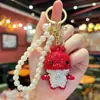 Chaveiro Criativo e Fofo de Frango Grande Cravejado com Diamantes, Corrente de Pérolas Artesanal Estilo Ins, Pingente Requintado para Bolsa Estilo Coreano para Meninas