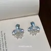 Brincos de Franja Inteligentes com Flores Azuis de Esmalte Pingado Estilo Coreano Fresco Luxo Acessível Brincos de Nicho Adequados para Mulheres no Verão