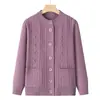 Cardigã de Malha Soltinha da Moda para Outono para Mães, Peça de Roupa de Manga Longa para Mulheres de Meia-Idade e Idosas, Suéter Vermelho