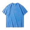 Camiseta Retrô Juvenil de Algodão Puro Lavado Envelhecido de Manga Curta e Gola Redonda Larga com Estampa de Floco de Neve Frita da Moda