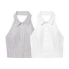 6787-25 versión coreana de camisa chaleco sin mangas de solapa ajustada con cuello halter corto de un solo botón sin cables