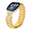Correa de Reloj de Tres Perlas Adecuada para Fitbit Versa4 Versa3/Sense2D Tipo Correa de Acero Inoxidable Incrustada de Diamantes