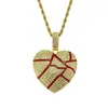 Venta Caliente de AliExpress Colgante de Corazón Roto Hip Hop Europeo y Americano Textura Estallada Corazón Roto Aceite Goteando Collar Totalmente Diamantado