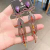 Brincos de Corrente Longa com Garras Exageradas Elegantes de Prata S925 com Strass para Mulheres Brincos com Franjas de Diamante Colorido Europeus e Americanos Brincos da Moda