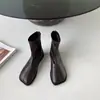 Botas de Temporada Primer Encuentro Martin para Mujer 2026 Otoño/Invierno Nuevas Mango Punta Cuadrada Piel Suave Elásticas Ajustadas Estilo Francés Botines Planos Cortos