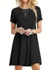 2026 Ropa de Mujer de Comercio Exterior Transfronterizo Europeo y Americano Amazon Primavera y Verano Nuevo Color Sólido Cuello Redondo Holgado Manga Corta Vestido Holgado