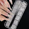 Joyería para Uñas de 12 Compartimentos Transfronteriza Perla Blanca Pura Redonda Completa Perlas de Acero Plateado Tamaño Esférico Mixto Joyería para Uñas al por Mayor