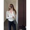 Elegante cuello en V, se puede usar solo o como capa base para abrigar y estilizar, top de camiseta de manga larga para mujer, Nuevo Otoño/Invierno 2026 H092407