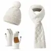Gorro de Lana Tejido con Patrón de Diamantes de Sarja Nuevo Europeo y Americano con Forro de Felpa Engrosado Protección contra el Frío Simple Versátil para Esquiar Gorro de Mujer