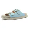 Sandálias casuais femininas Birkenstock com solas grossas, fivela dupla, biqueira aberta, respiráveis, confortáveis, para uso externo, chinelos estilo deusa