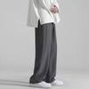 Pantalones de seda de hielo de primavera y verano para hombre, modernos pantalones casuales de pierna ancha, rectos y holgados, de estilo Hong Kong, que combinan con todo, de color negro.