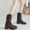 Botines de Altura Creciente Temporada Primer Encuentro para Mujer, Otoño 2026 Nuevos Botines Vaqueros Occidentales Retro Maillard de Tacón Grueso