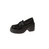 Zapatos de tacón grueso con punta redonda, combinables con todo, estilo británico, negros, suela gruesa, de cuero, para mujer, otoño 2024, nuevos, sin cordones, de una sola capa