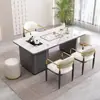 Conjunto de mesa de centro e cadeiras em pedra sinterizada de luxo leve, mesa de chá pequena moderna simples para varanda e escritório com chaleira, mesa de centro integrada em pedra sinterizada