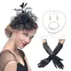 Tocado de plumas de Amazon traje de flores tocado de novia europeo y americano guantes collar traje de accesorios para el cabello tocado para festival de carreras de caballos