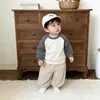Conjunto de Sudadera con Bloques de Color y Mangas Raglán para Niños, Estilo Primavera y Otoño, Pantalones Casuales de Pierna Ancha para Niños, Conjunto de Dos Piezas de Moda Estilo Coreano para Bebés