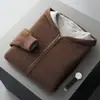 Nuevo cárdigan de lana pura Otoño/Invierno para hombre con cremallera y capucha, suéter tejido casual holgado, top grueso, prenda exterior