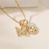 Colar Pingente Borboleta Coração Coroa Banhado a Ouro 18K Design de Nicho Aogu Zircônia Colar Versátil Personalizado para Mulheres