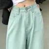 Calça Jeans Larga de Cintura Alta Cor Vibrante Estilo Outono Inverno Caimento Casual Solta para Mulheres e Crianças