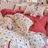 Juego de ropa de cama de cuatro piezas, grado A, 100% algodón, para madres y bebés, con un diseño de dibujos animados minimalista y lindo, sábana bajera de algodón puro y una funda de edredón individual, adecuado para dormitorios