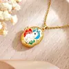 Accesorios de Collar con Marco de Foto Ovalado de Esmalte de Conejo de Dibujos Animados, Collar Versátil de Acero de Titanio de Alta Gama