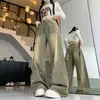 Jeans vintage plus size resistente com padrão cruzado para mulheres, novo estilo outono 2026, lavado e desgastado, cintura alta, calça longa de perna larga