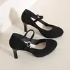 Sapatos de salto alto com plataforma impermeáveis para mulheres, salto grosso, bico redondo, novo modelo de moda, sapatos de passarela, sapatos de trabalho para boate, sapatos de salto único femininos