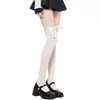 Calcetines de Algodón para Niñas Otoño e Invierno con Encaje y Lazo, Calcetines Largos Negros Estilo Ballet que Realzan la Forma de la Pierna