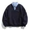 Sudadera Rumeng estilo retro japonés, estilo universitario, cuello de camisa, falso dos piezas, para hombre, corte holgado, adecuada para usar en capas, top de otoño para ir al trabajo