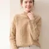 ¡De tres hebras! Suéter de cachemira de punto grueso con cuello medio alto, mangas caídas, punto trenzado, prenda interior de punto, jersey para llevar debajo