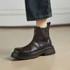 ¡Muy recomendable! Botines estilo Martin de mujer sin cordones con suela gruesa de cuero lavado, botines Chelsea vintage