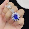 Conjunto de Anillo de Apertura de Grupo Completo de Diamantes Zafiro Real de Lujo Simulado Europeo y Americano Pendientes Colgantes de Temperamento para Mujer