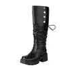 Botas de cuero para mujer de otoño e invierno transfronterizas, punta redonda, impermeables, con plataforma, ligeras, talla grande para mujer, botas de montar versátiles de color liso para mujer