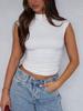 Roupas femininas europeias e americanas transfronteiriças 2025 Amazon TK Verão Gola alta Cor sólida Slim-fit Sem mangas Estilo Spice Girl Colete All-match